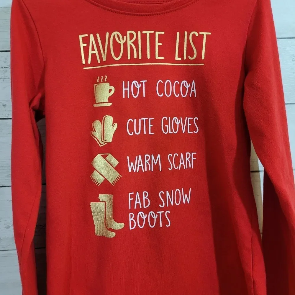Wonder Nation Girls Winter Holiday Shirt Long Sleeve Christmas Size 6/6X